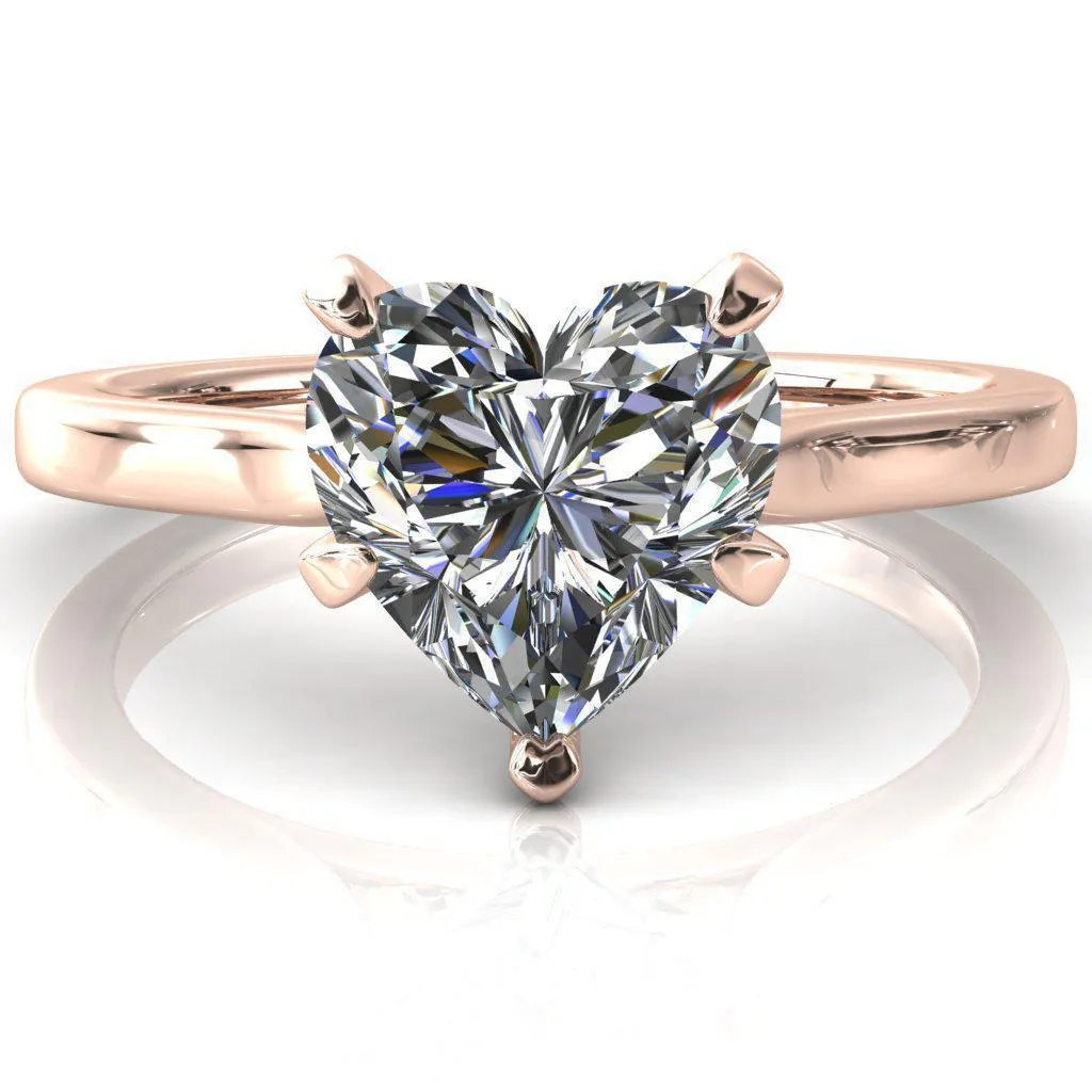 Darci Heart Moissanite 5 Prong Cathedral Solitaire Engagement Ring