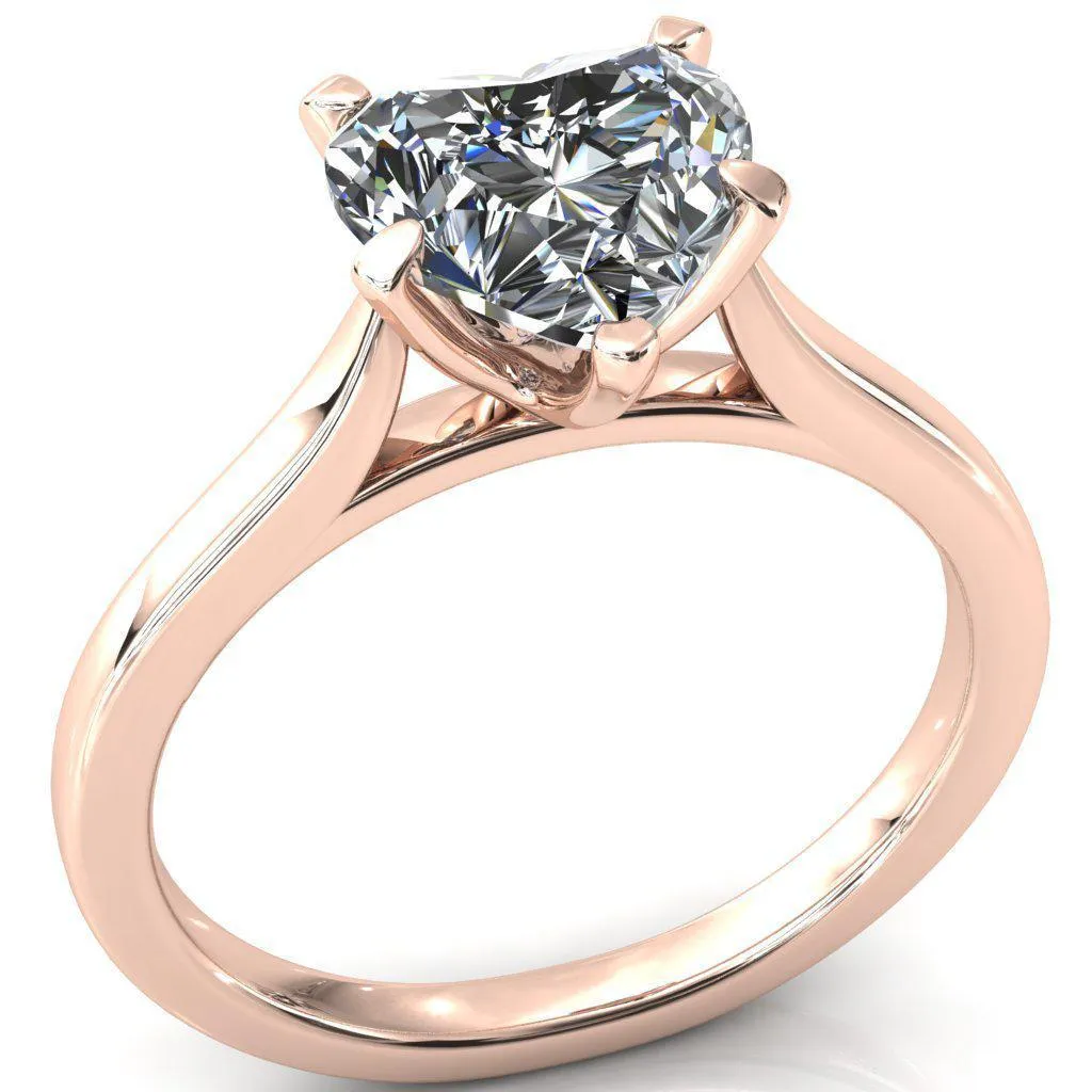 Darci Heart Moissanite 5 Prong Cathedral Solitaire Engagement Ring