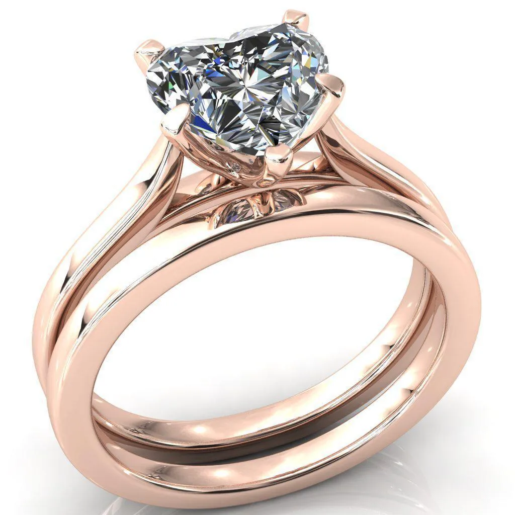 Darci Heart Moissanite 5 Prong Cathedral Solitaire Engagement Ring