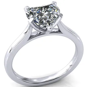Darci Heart Moissanite 5 Prong Cathedral Solitaire Engagement Ring