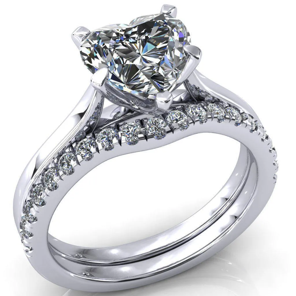 Darci Heart Moissanite 5 Prong Cathedral Solitaire Engagement Ring
