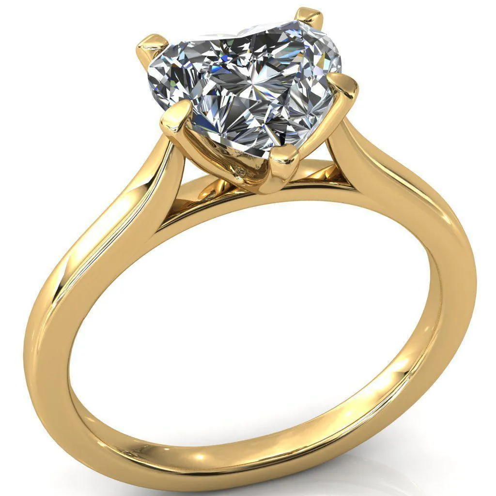 Darci Heart Moissanite 5 Prong Cathedral Solitaire Engagement Ring