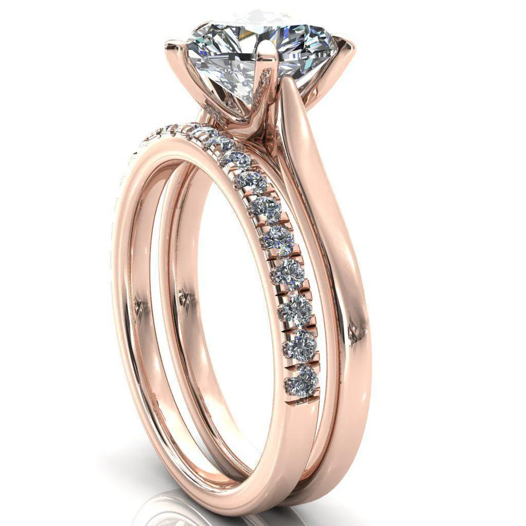 Darci Heart Moissanite 5 Prong Cathedral Solitaire Engagement Ring