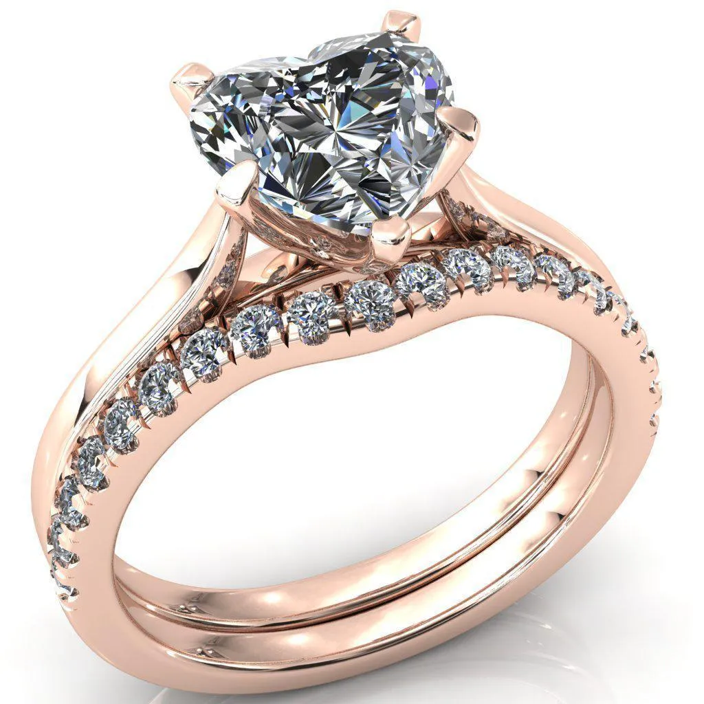 Darci Heart Moissanite 5 Prong Cathedral Solitaire Engagement Ring