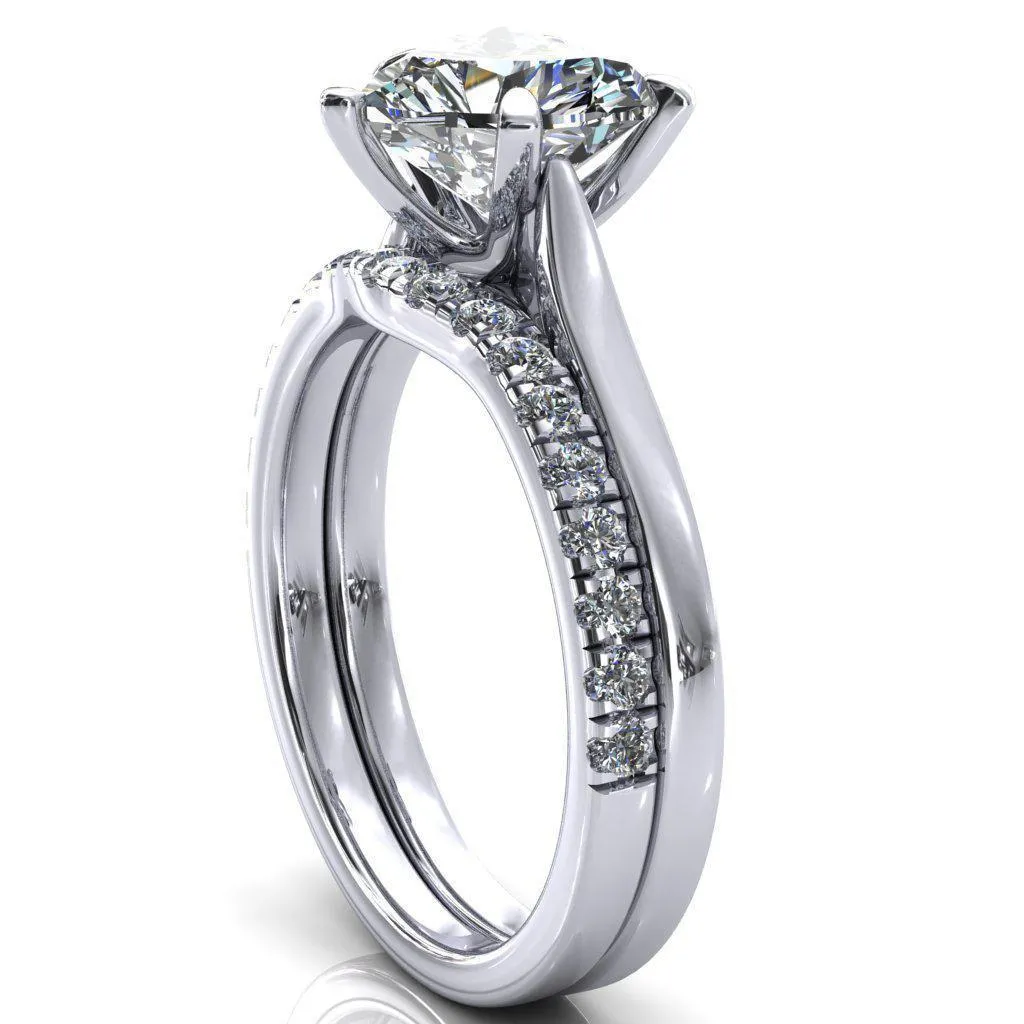 Darci Heart Moissanite 5 Prong Cathedral Solitaire Engagement Ring