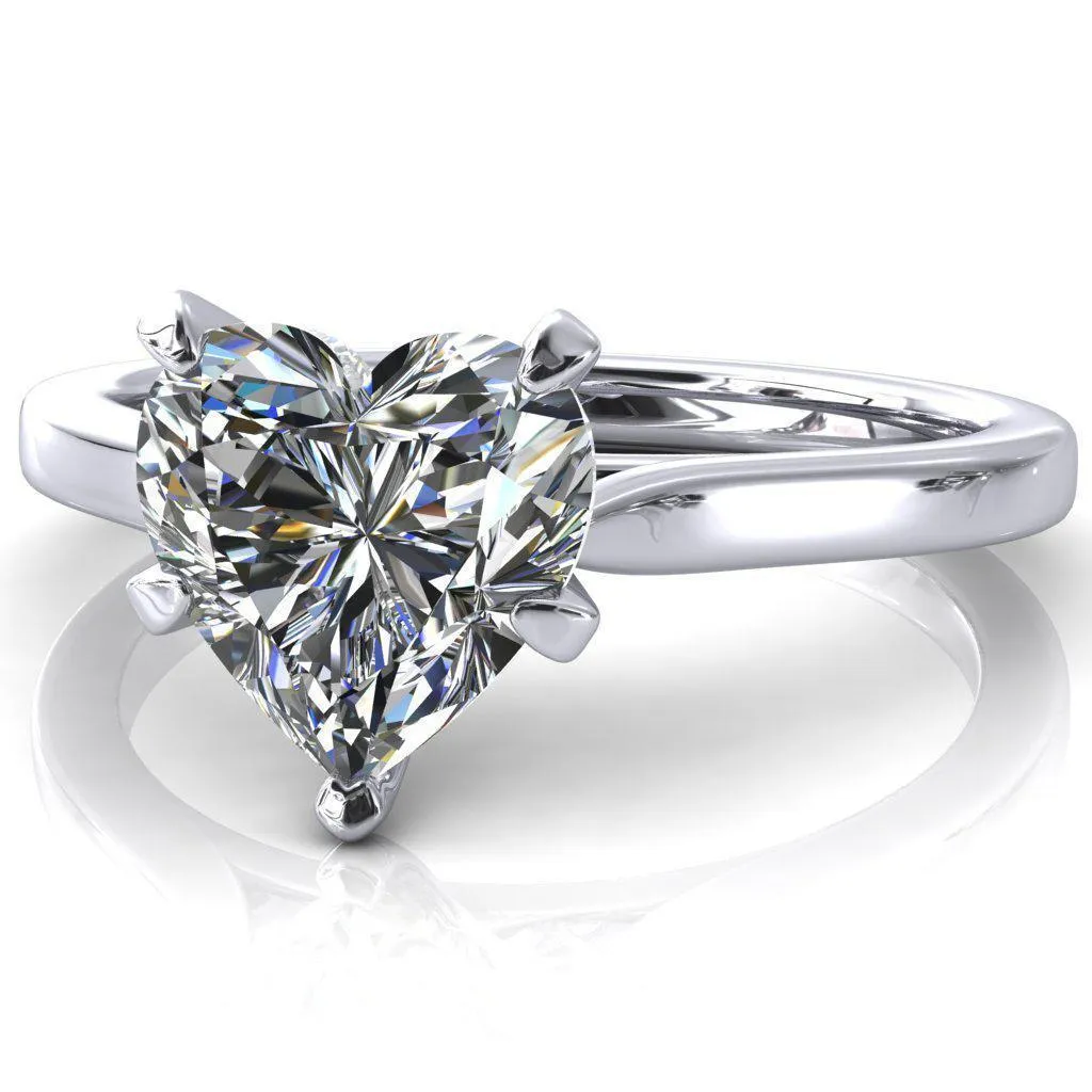 Darci Heart Moissanite 5 Prong Cathedral Solitaire Engagement Ring