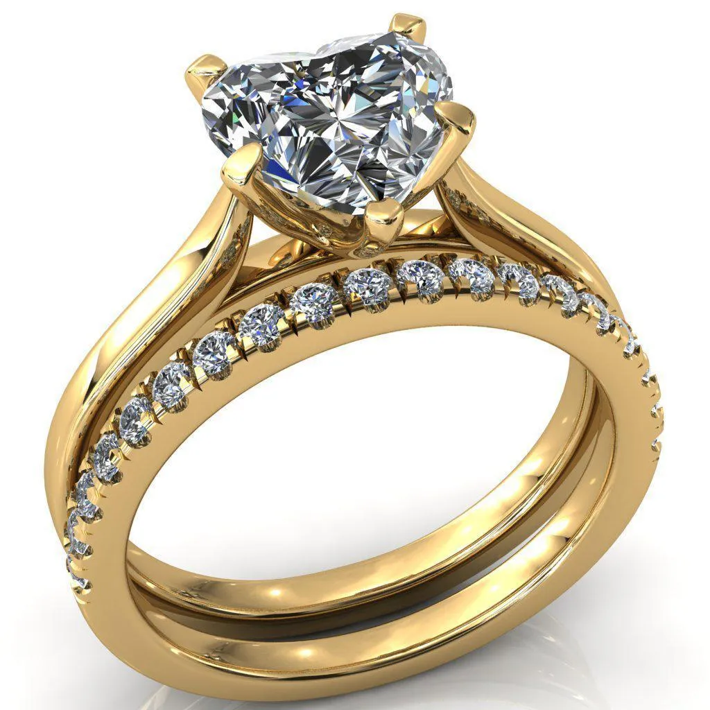 Darci Heart Moissanite 5 Prong Cathedral Solitaire Engagement Ring