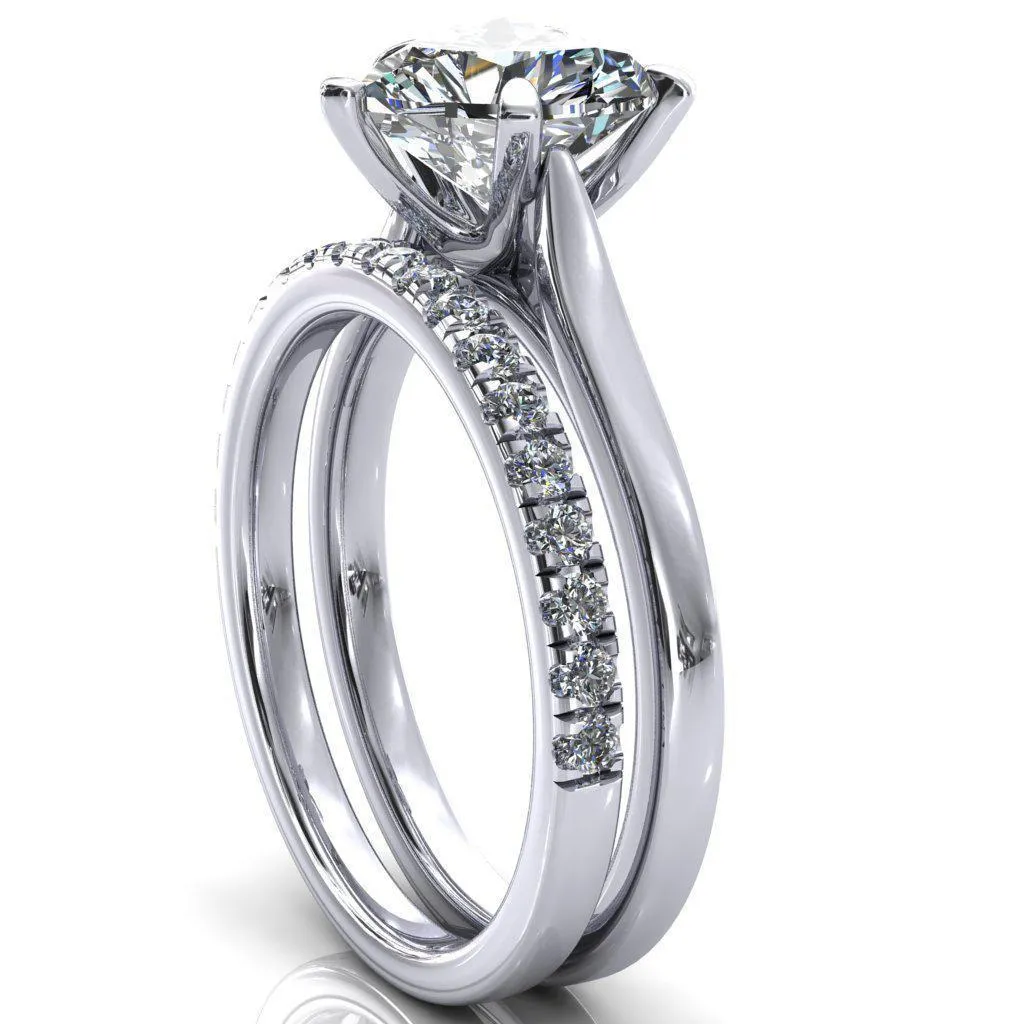 Darci Heart Moissanite 5 Prong Cathedral Solitaire Engagement Ring