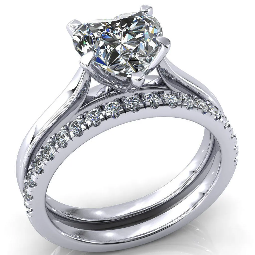 Darci Heart Moissanite 5 Prong Cathedral Solitaire Engagement Ring