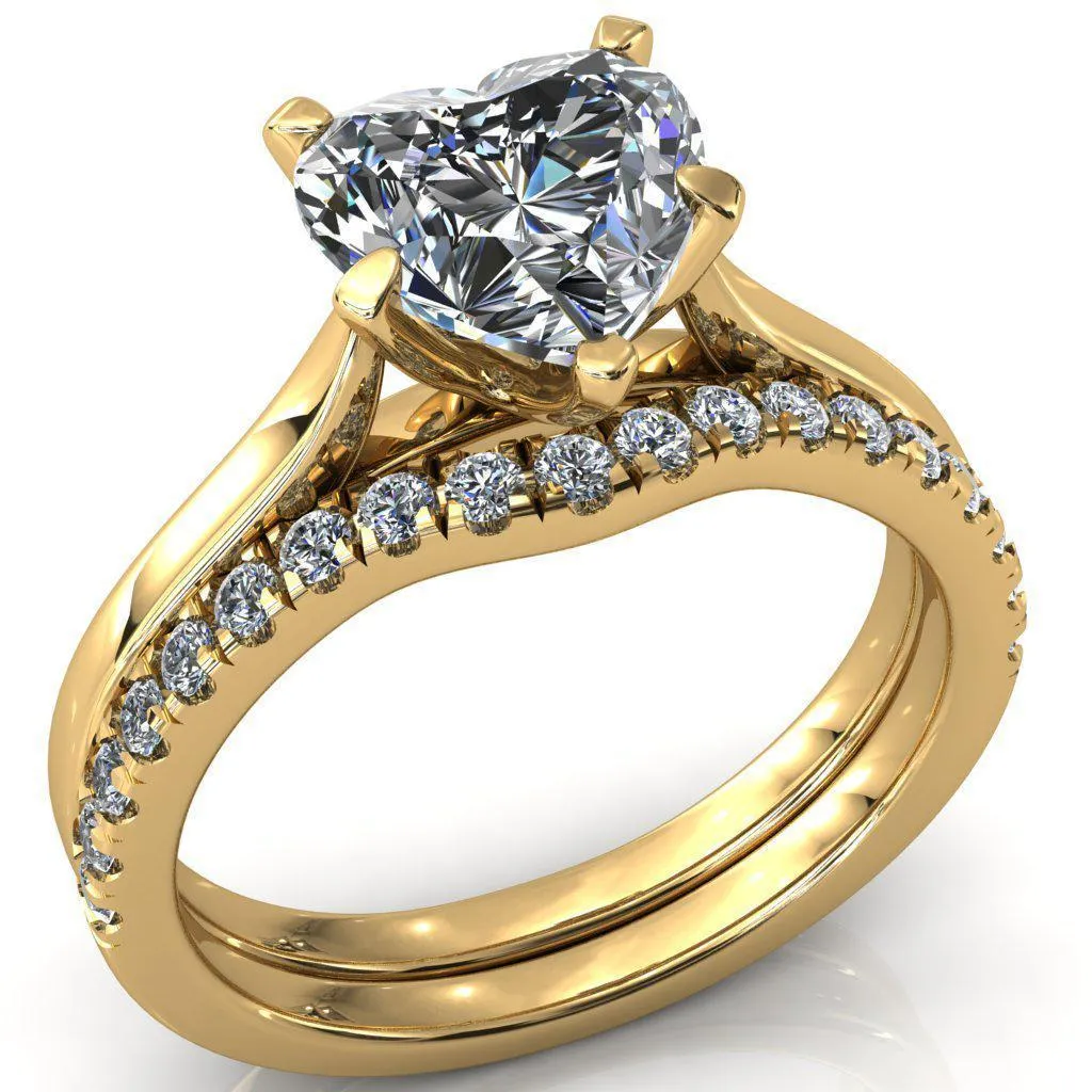 Darci Heart Moissanite 5 Prong Cathedral Solitaire Engagement Ring