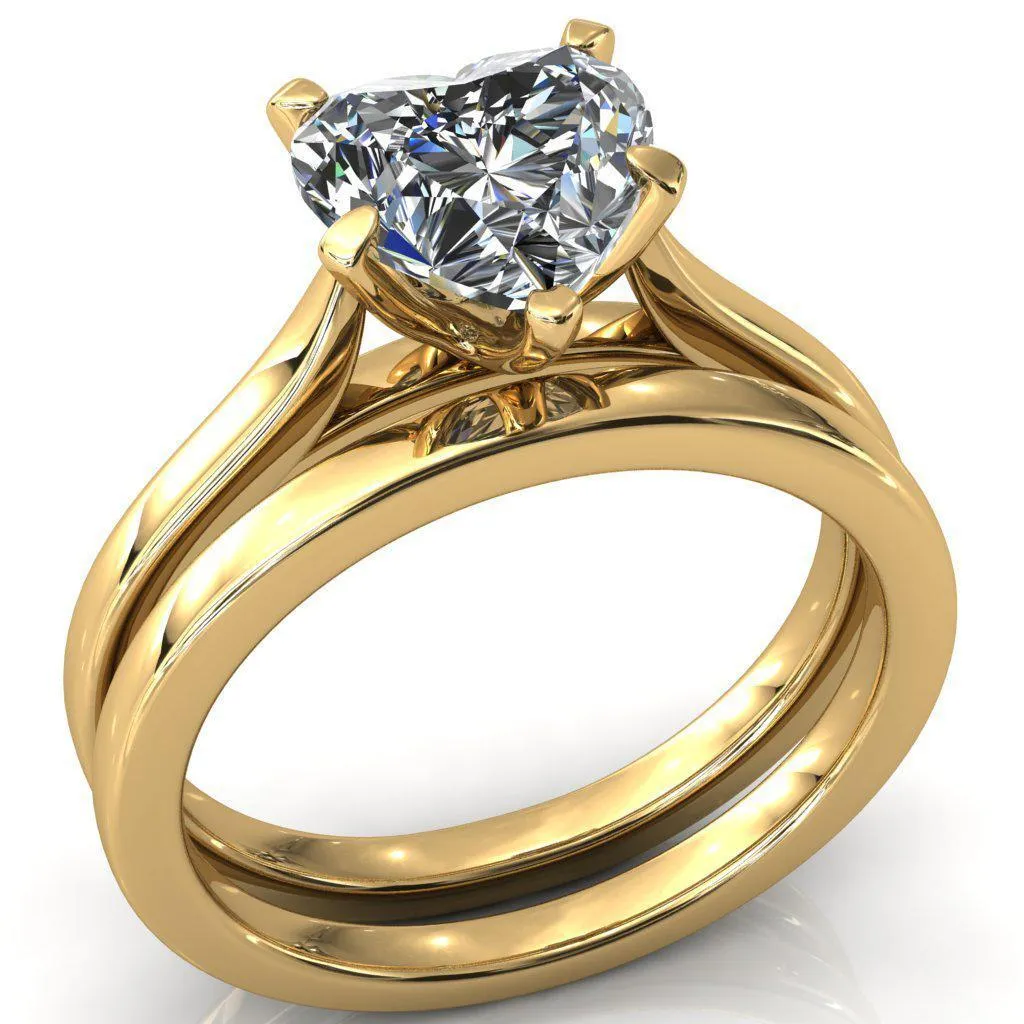 Darci Heart Moissanite 5 Prong Cathedral Solitaire Engagement Ring