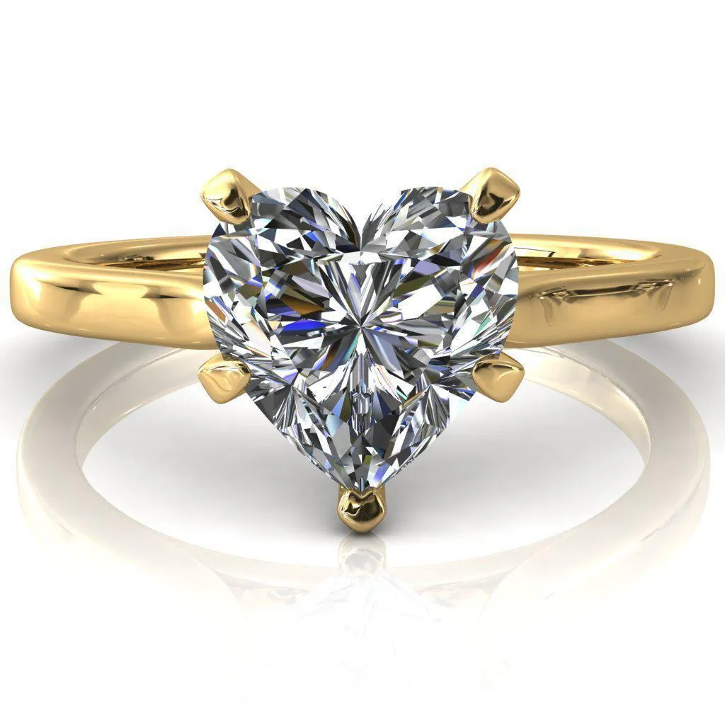 Darci Heart Moissanite 5 Prong Cathedral Solitaire Engagement Ring