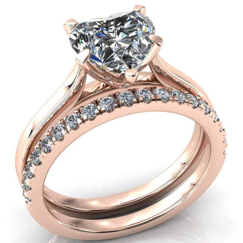 Darci Heart Moissanite 5 Prong Cathedral Solitaire Engagement Ring