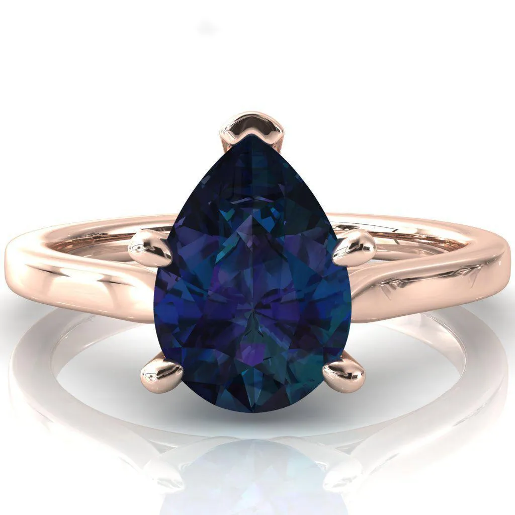 Darci Pear Alexandrite 5 Prong Cathedral Solitaire Engagement Ring