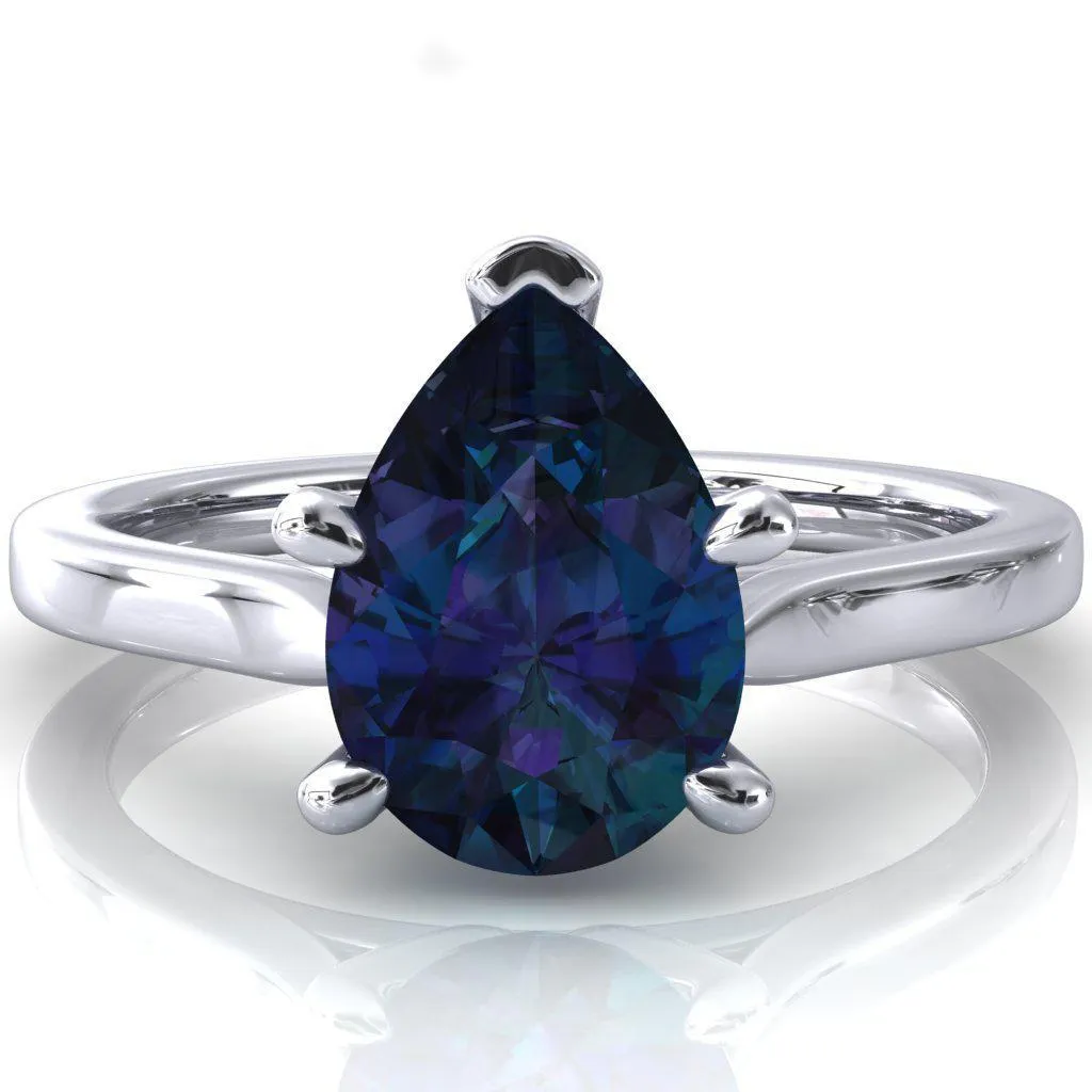 Darci Pear Alexandrite 5 Prong Cathedral Solitaire Engagement Ring