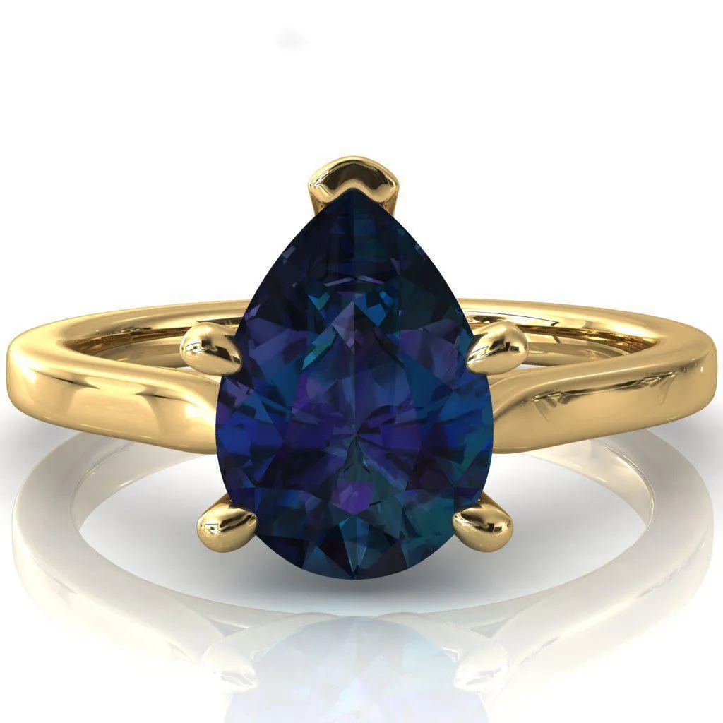 Darci Pear Alexandrite 5 Prong Cathedral Solitaire Engagement Ring