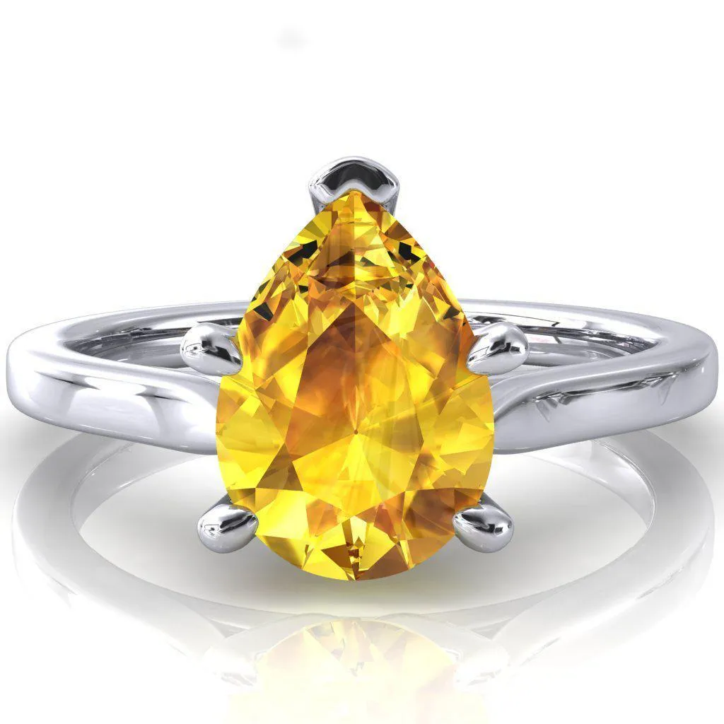 Darci Pear Yellow Sapphire 5 Prong Cathedral Solitaire Engagement Ring