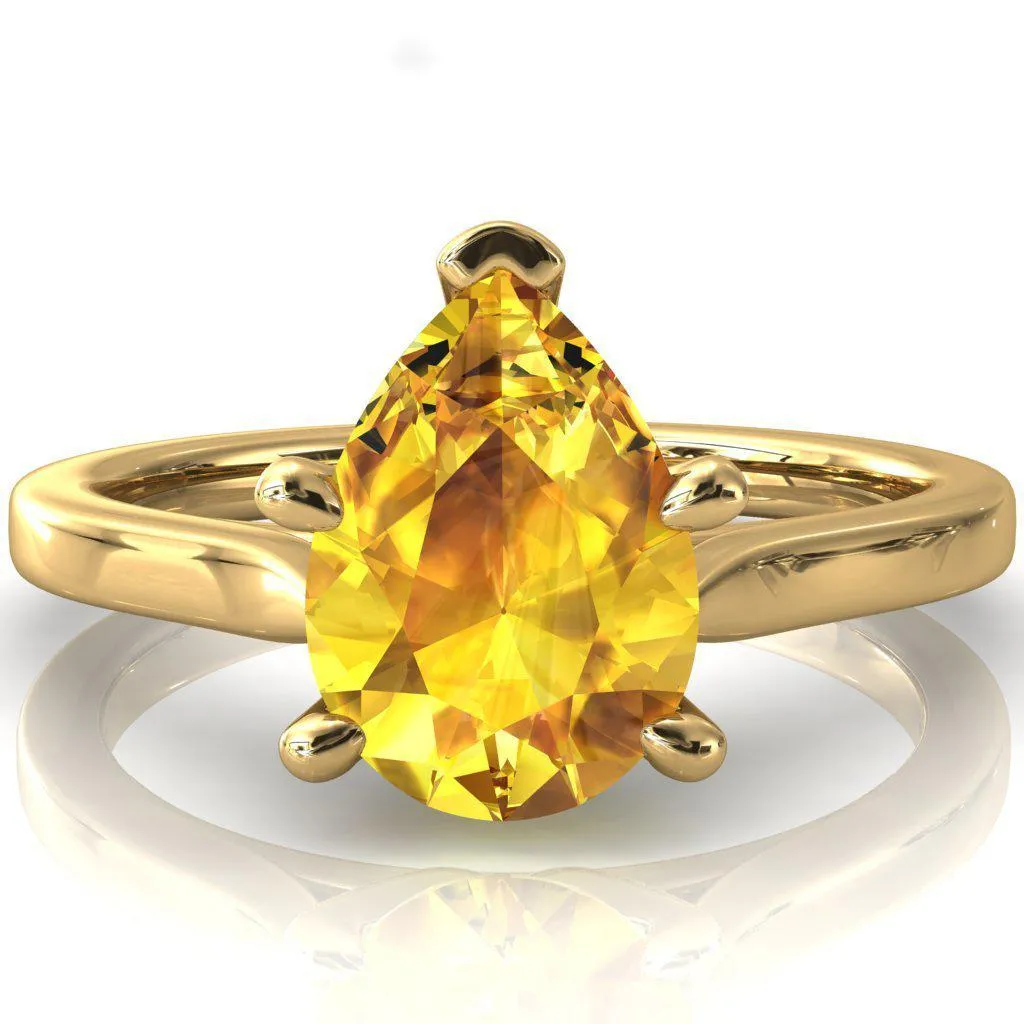 Darci Pear Yellow Sapphire 5 Prong Cathedral Solitaire Engagement Ring