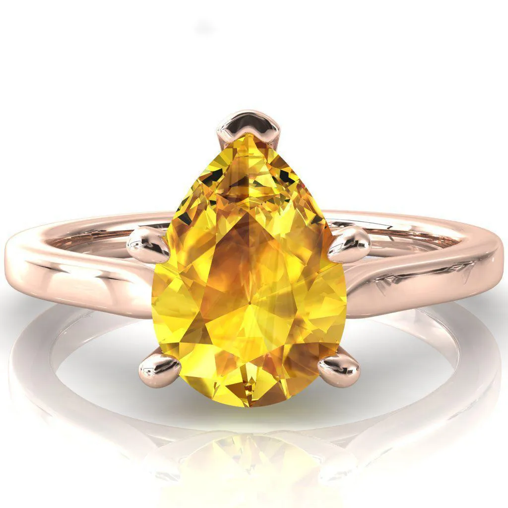 Darci Pear Yellow Sapphire 5 Prong Cathedral Solitaire Engagement Ring