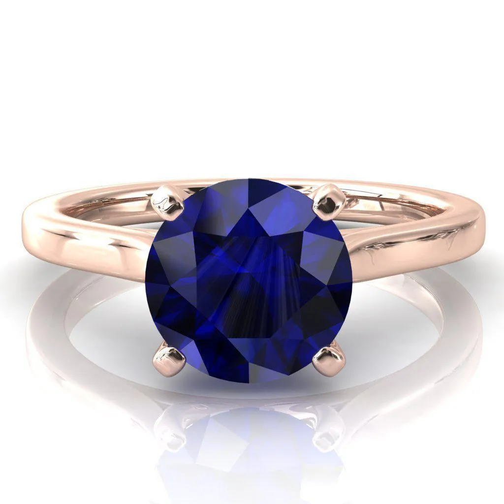 Darci Round Blue Sapphire 4 Prong Cathedral Solitaire Engagement Ring