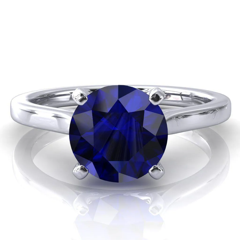 Darci Round Blue Sapphire 4 Prong Cathedral Solitaire Engagement Ring