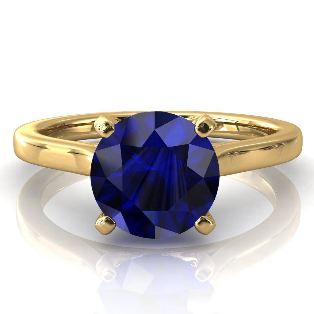 Darci Round Blue Sapphire 4 Prong Cathedral Solitaire Engagement Ring