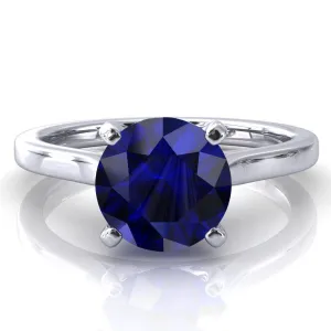 Darci Round Blue Sapphire 4 Prong Cathedral Solitaire Engagement Ring