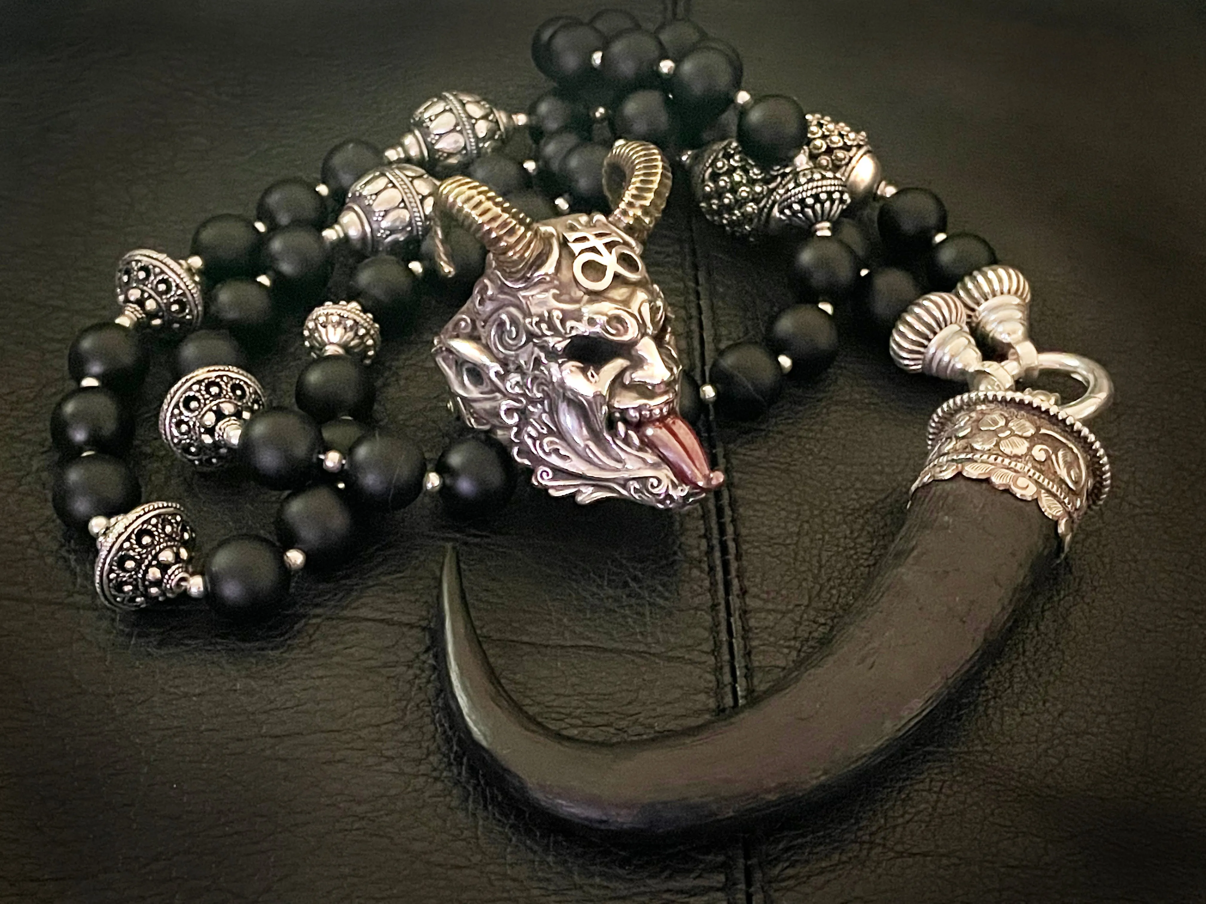 Devil's Horn Black Onyx Mala Chain Necklace