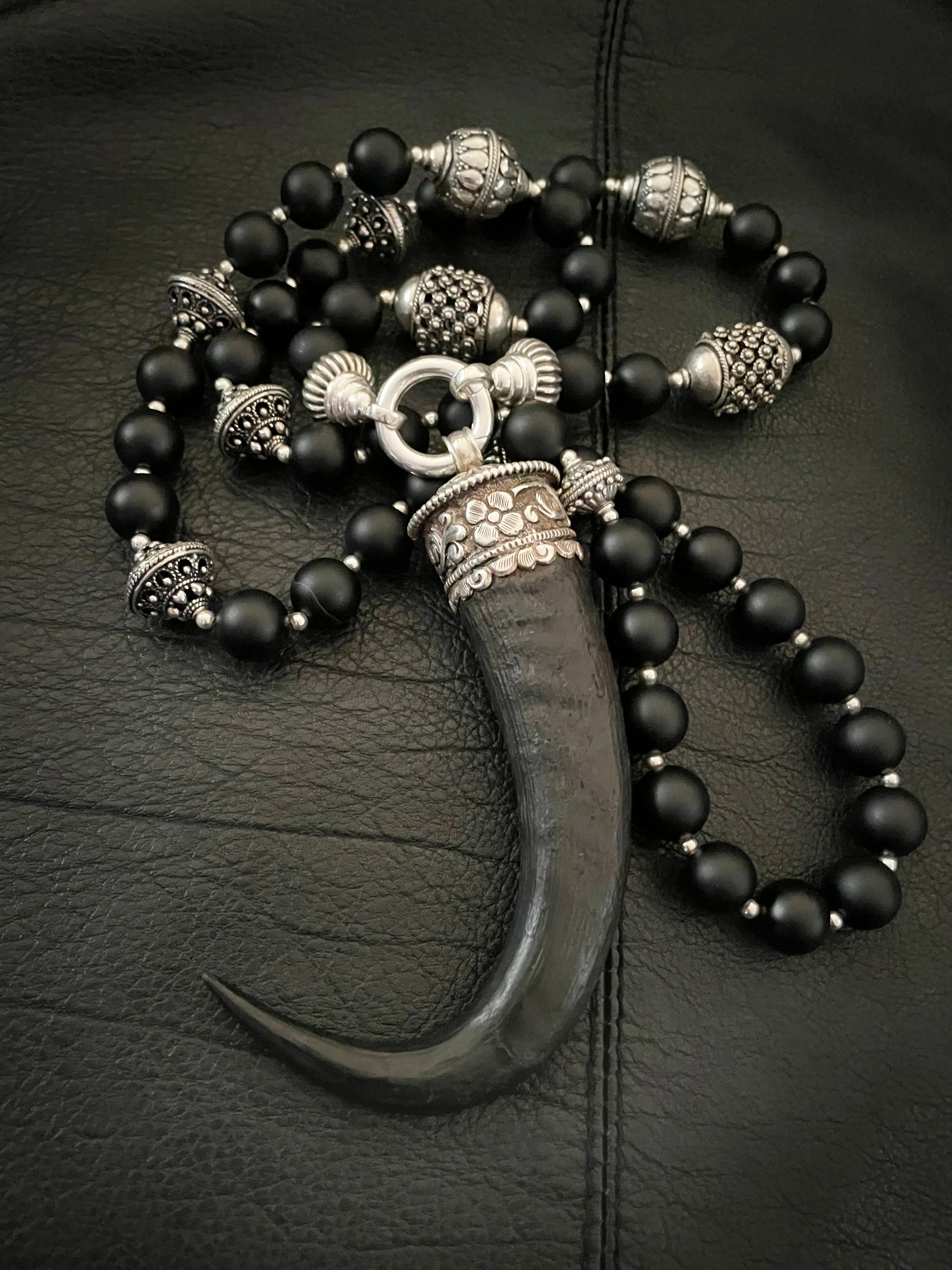 Devil's Horn Black Onyx Mala Chain Necklace