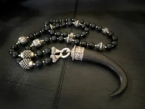 Devil's Horn Black Onyx Mala Chain Necklace