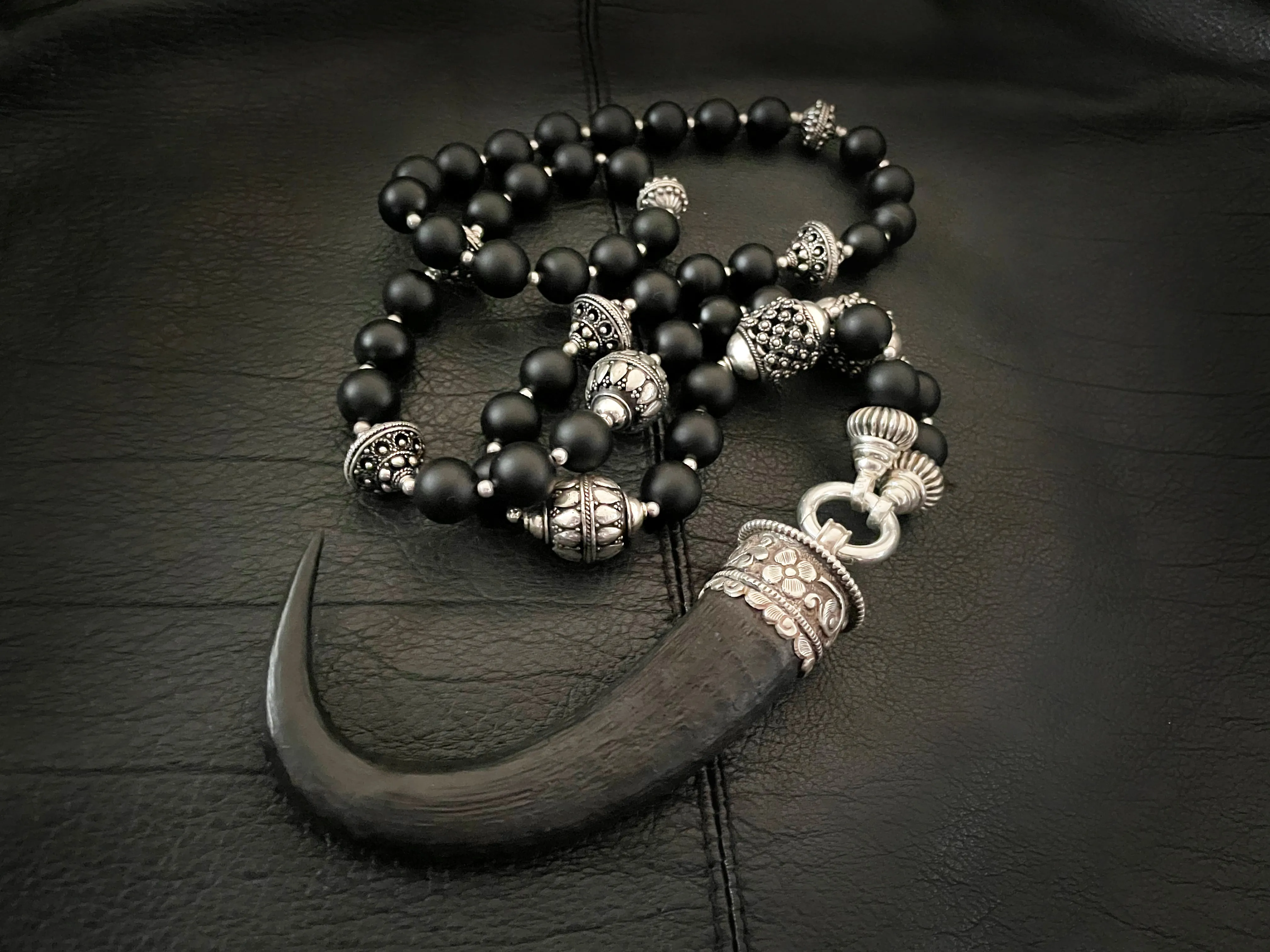 Devil's Horn Black Onyx Mala Chain Necklace