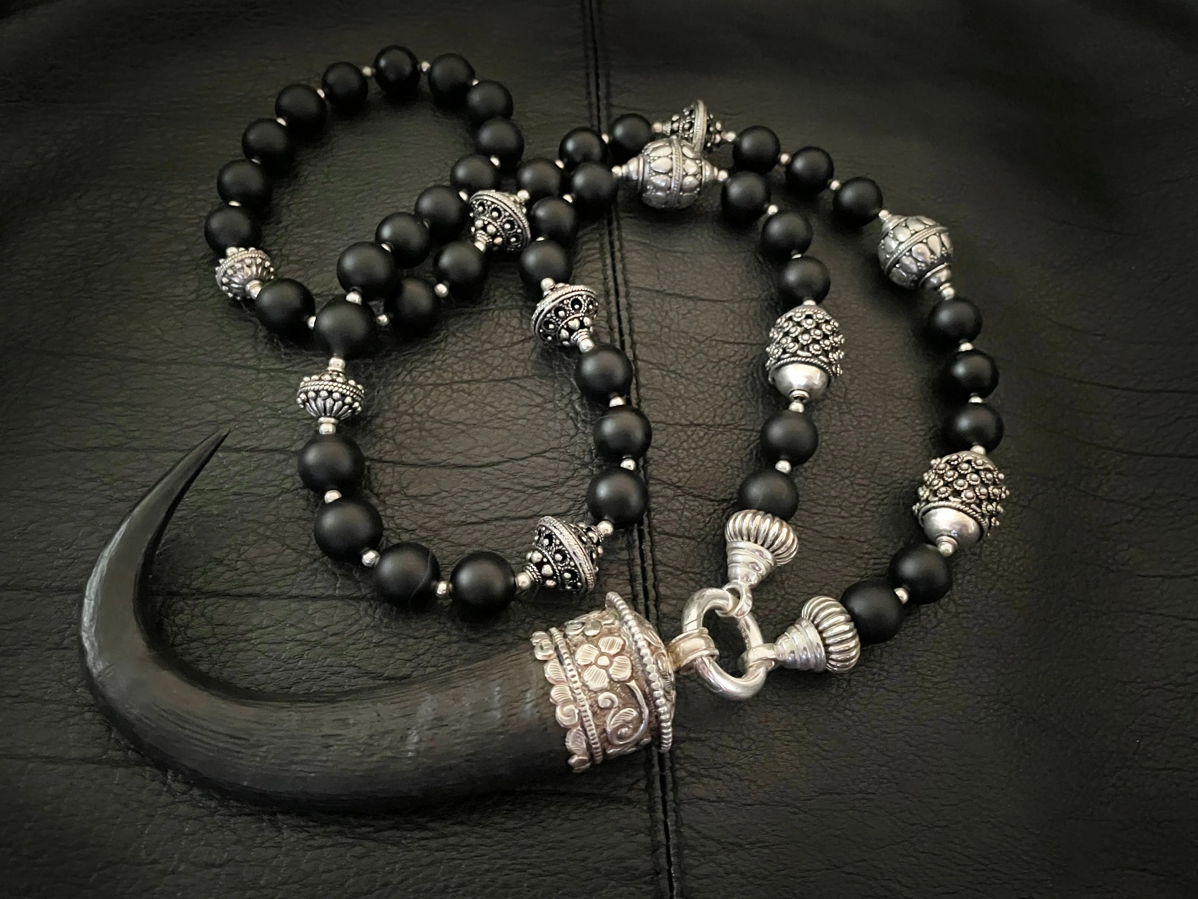 Devil's Horn Black Onyx Mala Chain Necklace