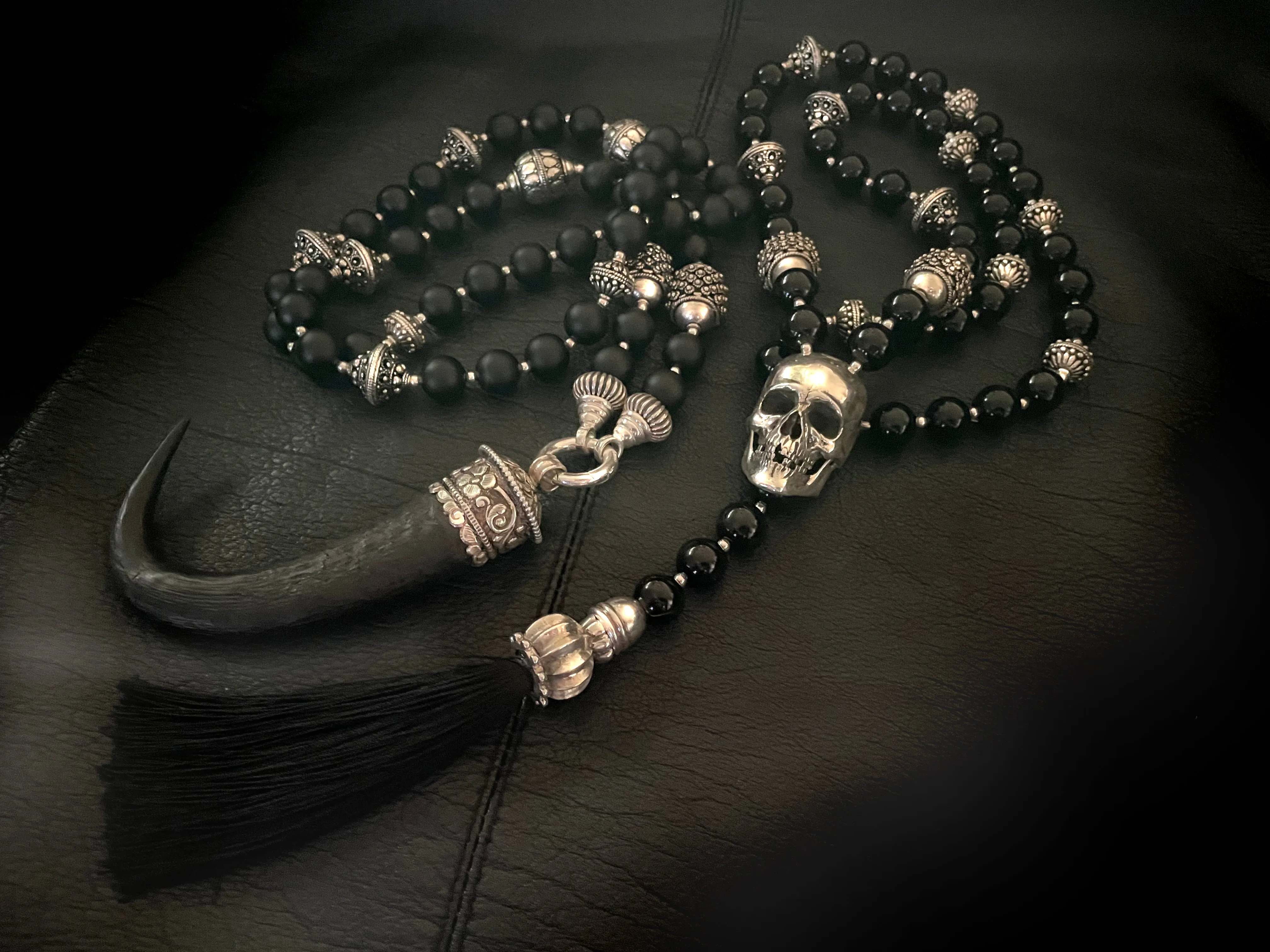Devil's Horn Black Onyx Mala Chain Necklace