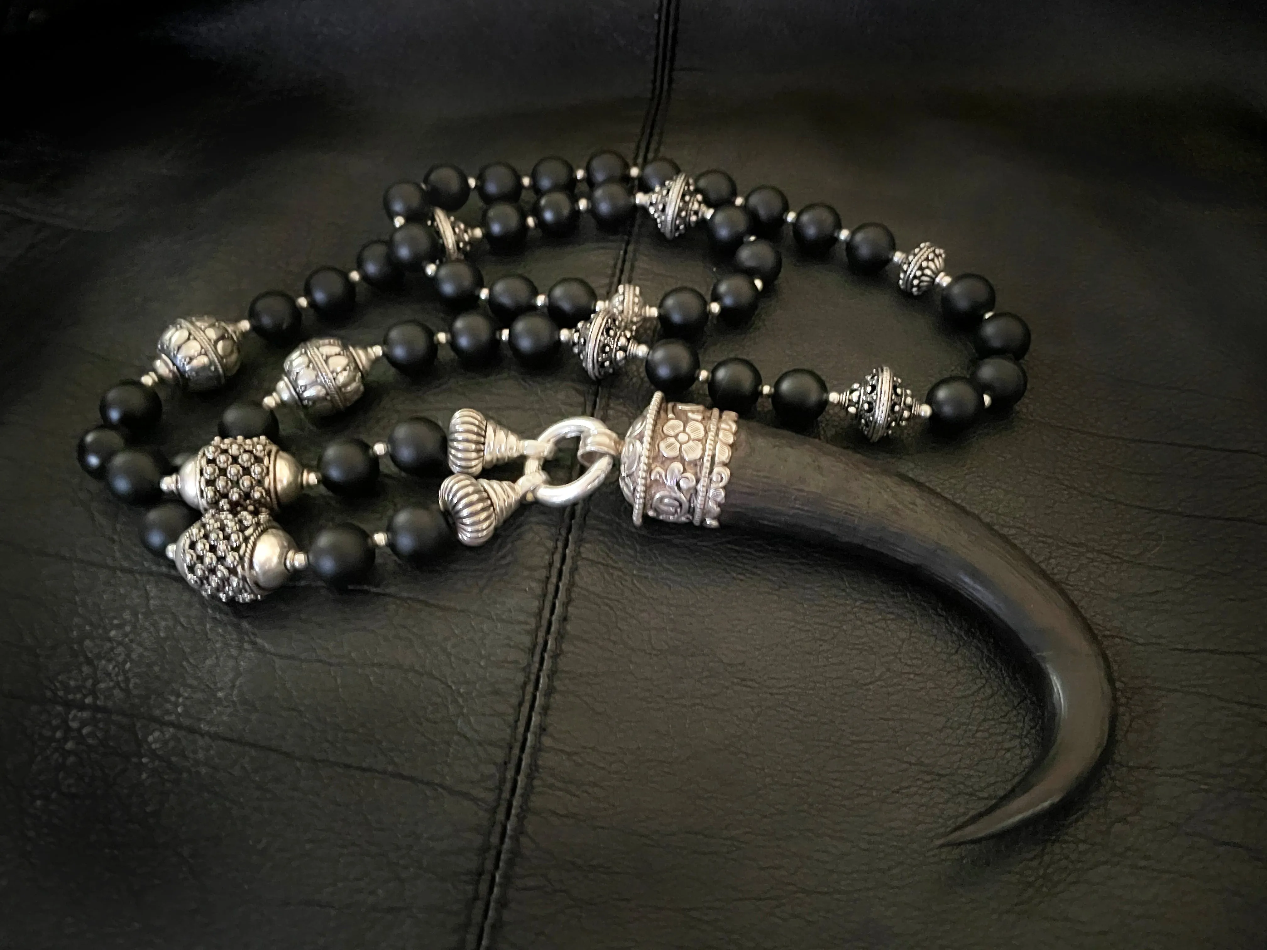 Devil's Horn Black Onyx Mala Chain Necklace
