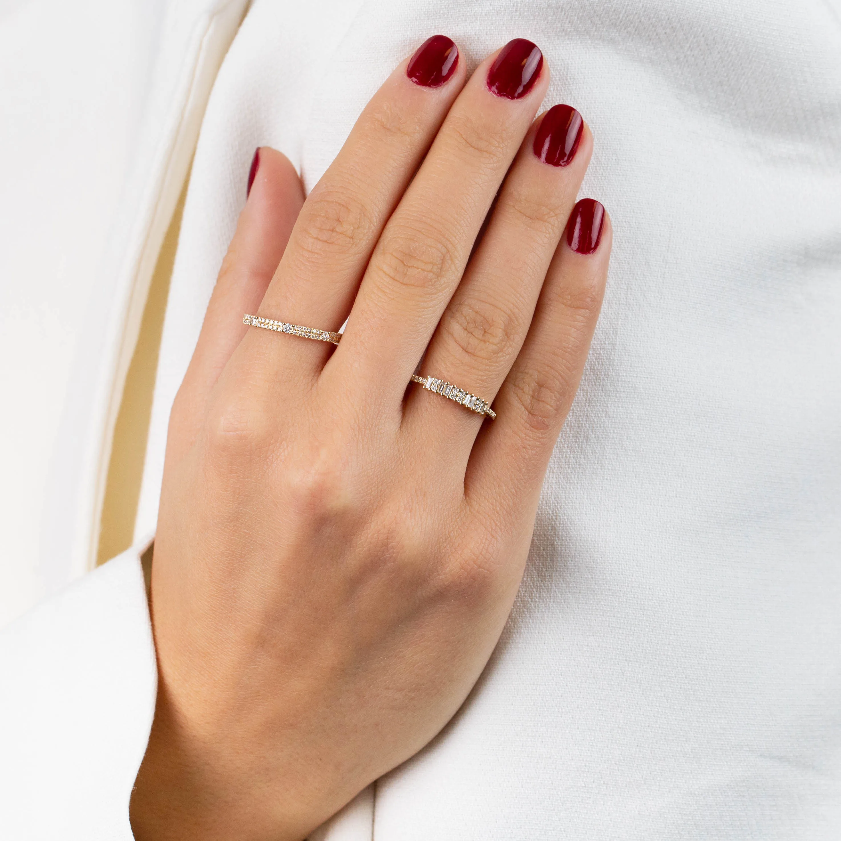 Diamond Double Row X Solitaire Band 14K