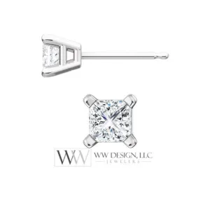 DIAMOND Earring Studs Princess Square Cut 3.5x3.5mm 0.52 ctw (each 0.26cts) Genuine F  VS Post w 14k Solid Gold (Yellow Rose White) Platinum
