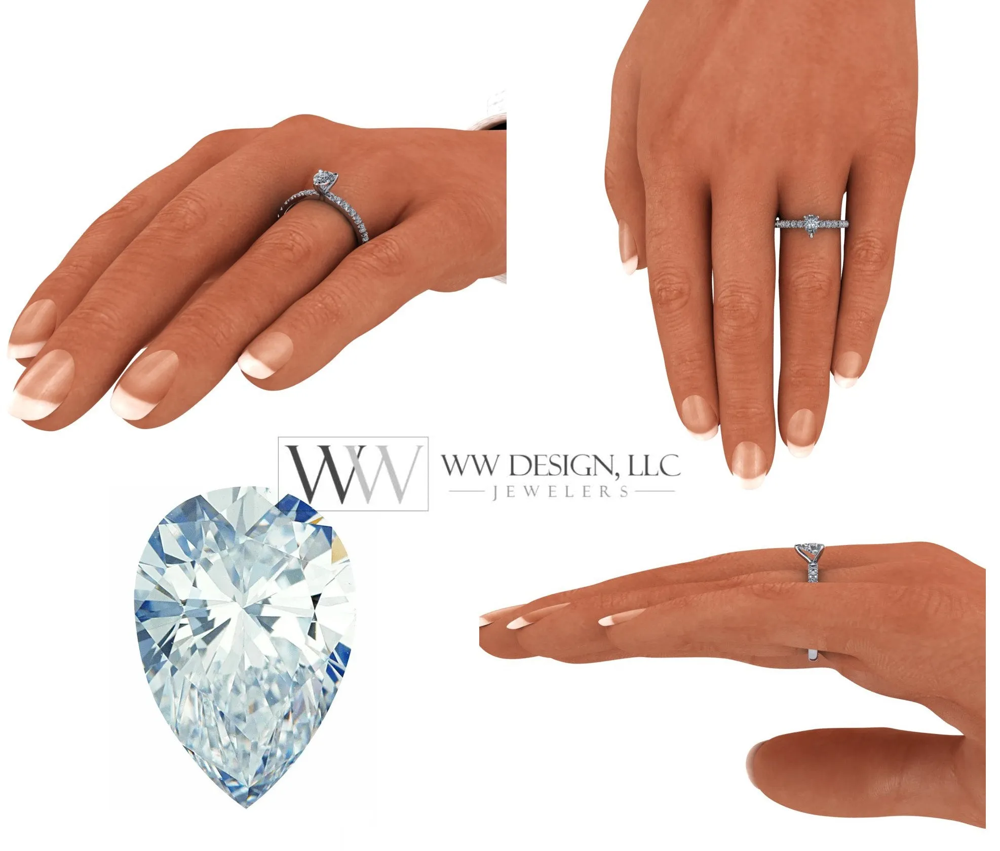 DIAMOND Engagement Ring Genuine Pear F-H VS 0.33 ct (0.69 ctw) 6x4mm 14k Gold (Y, W, R), 18k Gold, Platinum w Pave Diamond Band Promise Ring