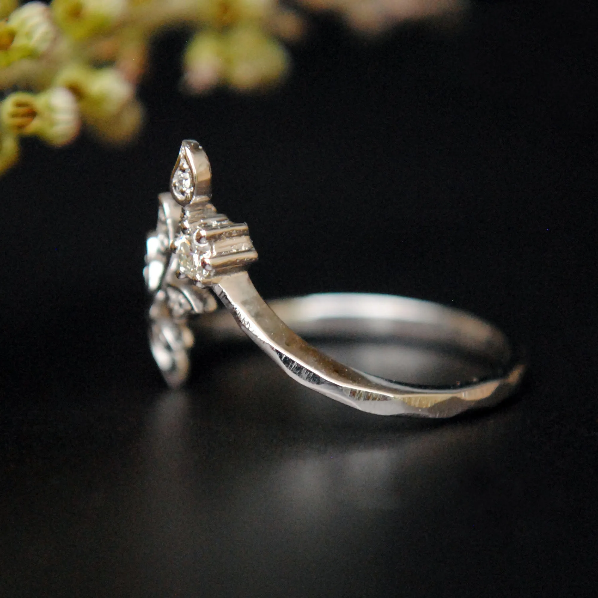 Diamond Leaf Deep Chevron Bridal Wedding Band