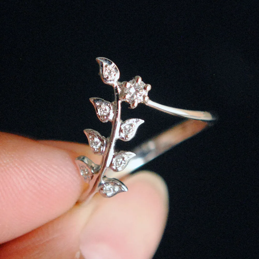 Diamond Leaf Deep Chevron Bridal Wedding Band