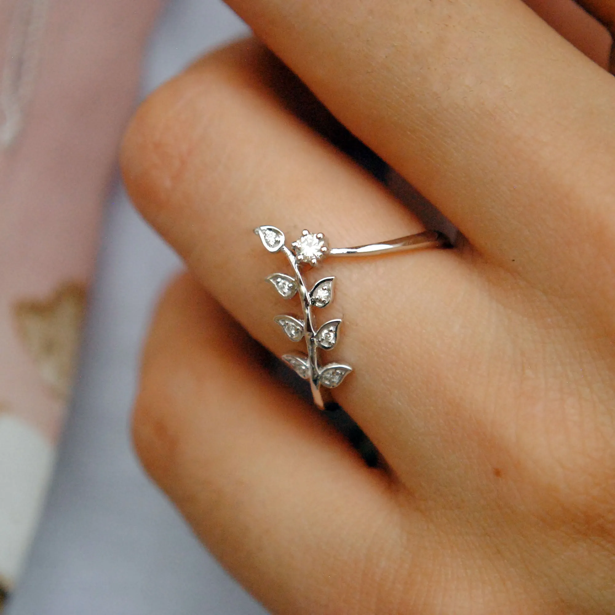 Diamond Leaf Deep Chevron Bridal Wedding Band