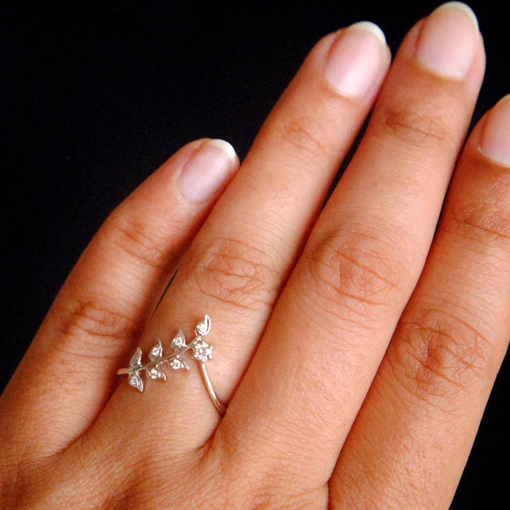 Diamond Leaf Deep Chevron Bridal Wedding Band