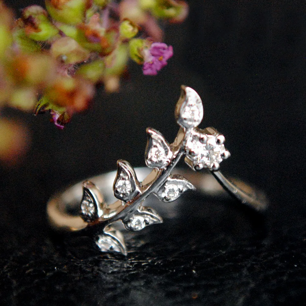 Diamond Leaf Deep Chevron Bridal Wedding Band
