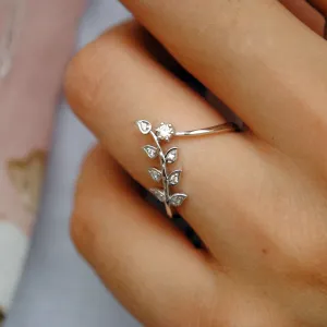 Diamond Leaf Deep Chevron Bridal Wedding Band
