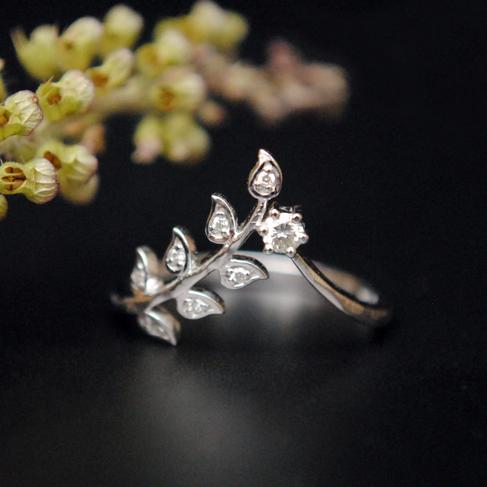 Diamond Leaf Deep Chevron Bridal Wedding Band