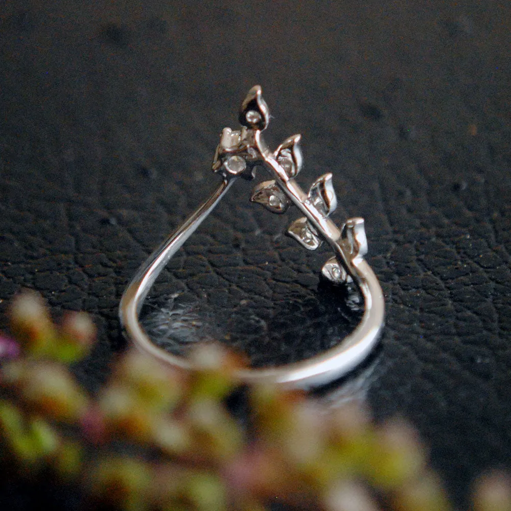 Diamond Leaf Deep Chevron Bridal Wedding Band