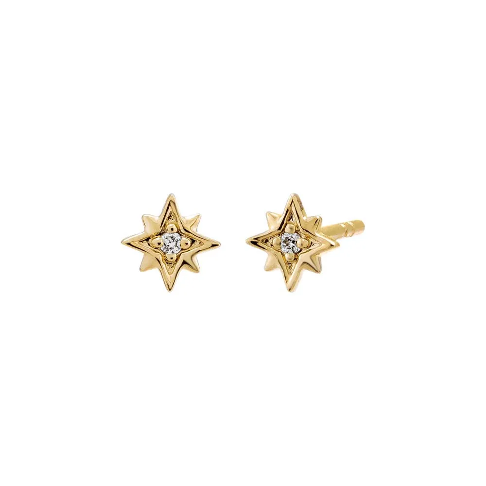 Diamond Mini Starburst Stud Earring 14K
