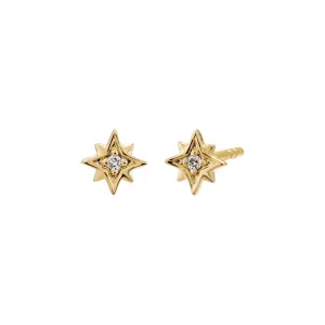Diamond Mini Starburst Stud Earring 14K