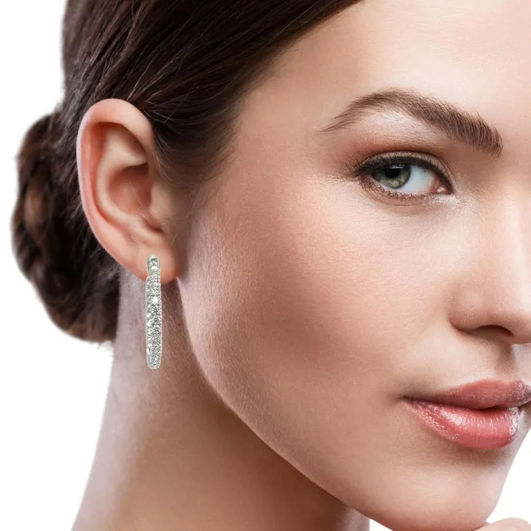Diamond "Inside-Out" Hoop Earrings in 14k White Gold, 2.05 Carats Total