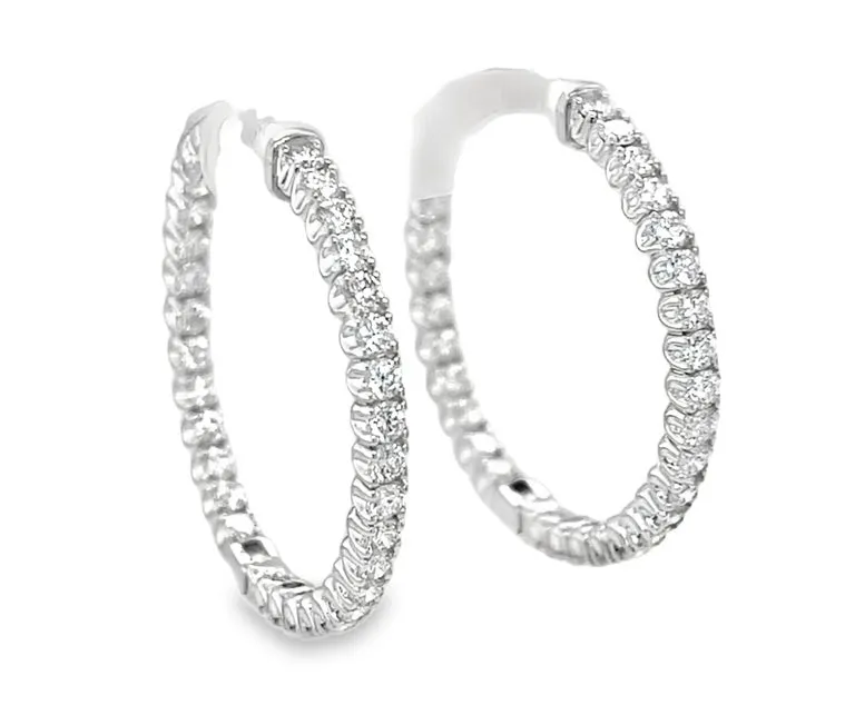 Diamond "Inside-Out" Hoop Earrings in 14k White Gold, 2.05 Carats Total