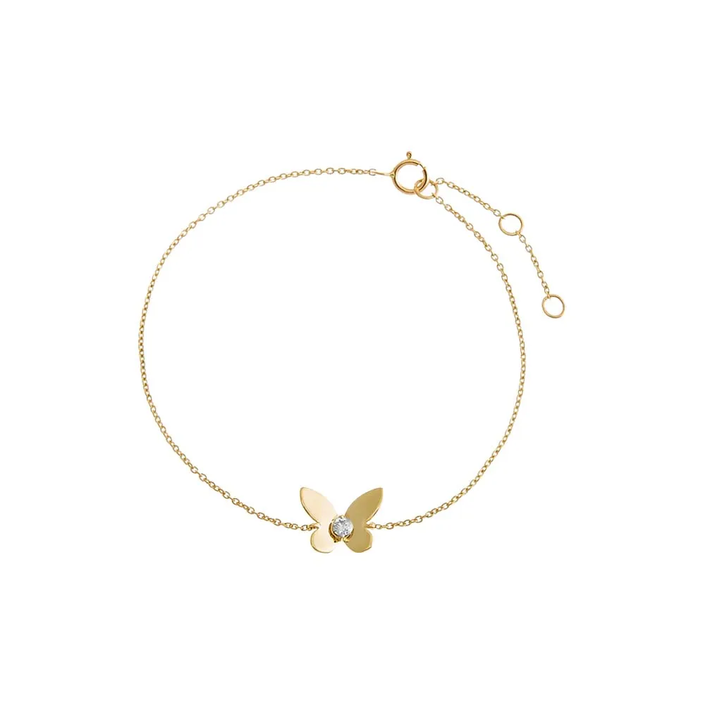 Diamond Solitaire Butterfly Bracelet 14K